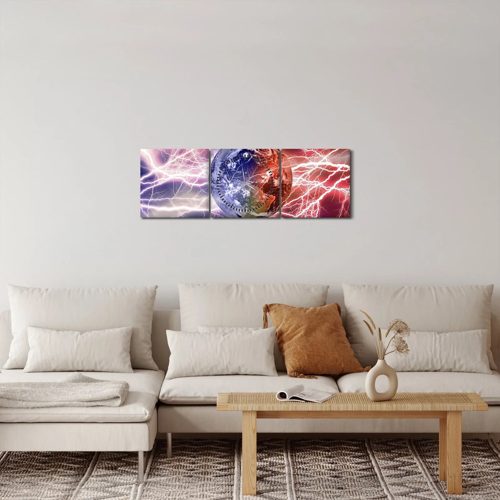 Obraz - Kula ziemska pod prądem (z zegarem) (90x30 cm)