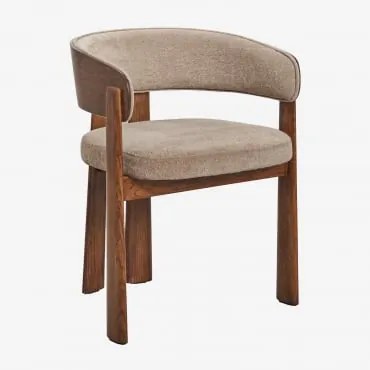 Zestaw 4 Krzeseł Jadalnianych Z Drewna Dębowego I Tapicerowanych Olea Ciemny Dąb Brązowy & Brązowa Szenila Pszeniczna - Sklum