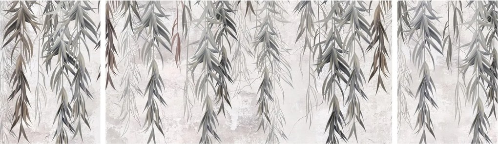 Obraz - Gałązki wierzby w szarym tynku (170x50 cm)