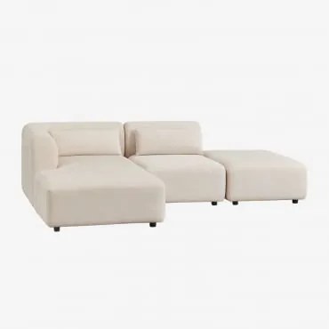 Sofa Modułowy Z Lewym Szezlongiem, 2-częściowy Z Pufem Fogler Len Aksamit Beż Lniany - Sklum