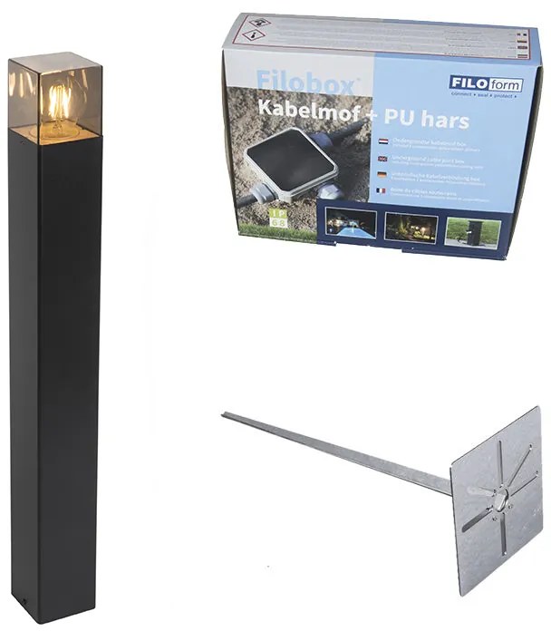 Zewnetrzna Stojąca lampa zewnętrzna czarna 70 cm IP44 z przydymionym szkłem - Dania Nowoczesny Oswietlenie zewnetrzne
