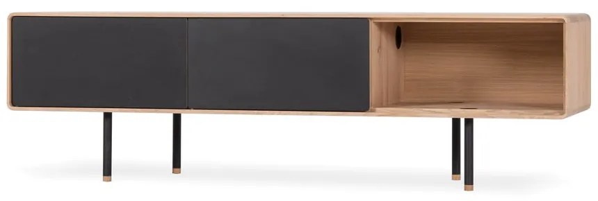 Czarno-naturalna szafka pod TV z litego drewna dębowego 160x48 cm Fina – Gazzda