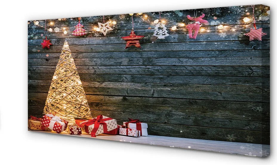 Zdjęcie na płótnie Prezenty, Choinka, Deski i Dekoracje
