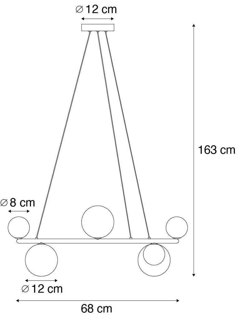 Lampa wisząca czarna z dymionym i bursztynowym szkłem okrągła 8-punktowa - Monaco Nowoczesny Oswietlenie wewnetrzne