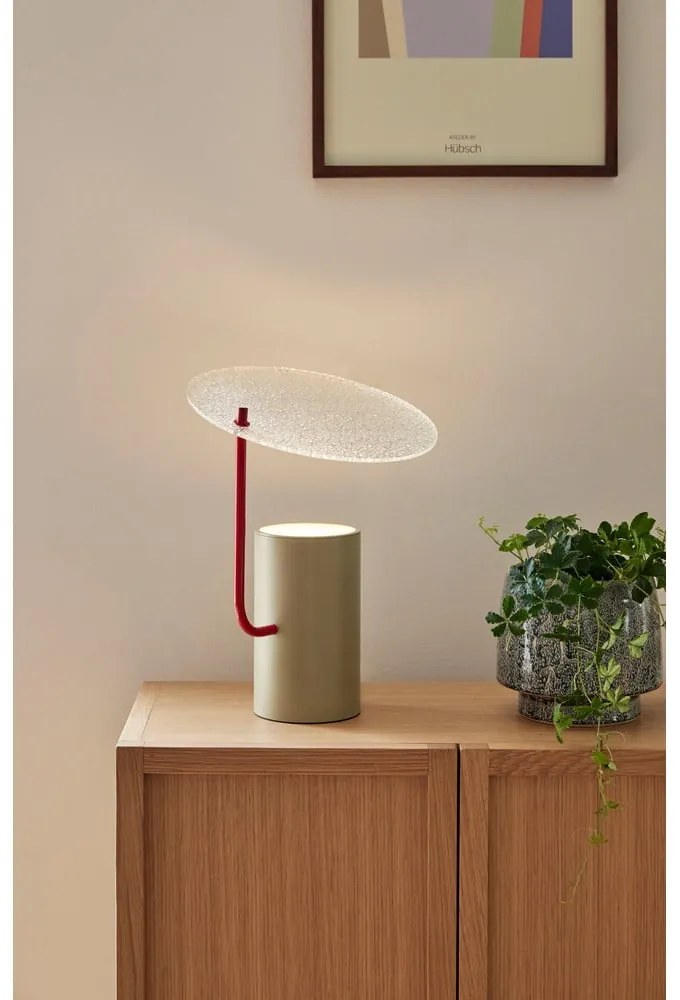 Lampa stołowa w kolorze khaki ze szklanym kloszem (wysokość 35 cm) Disc – Hübsch