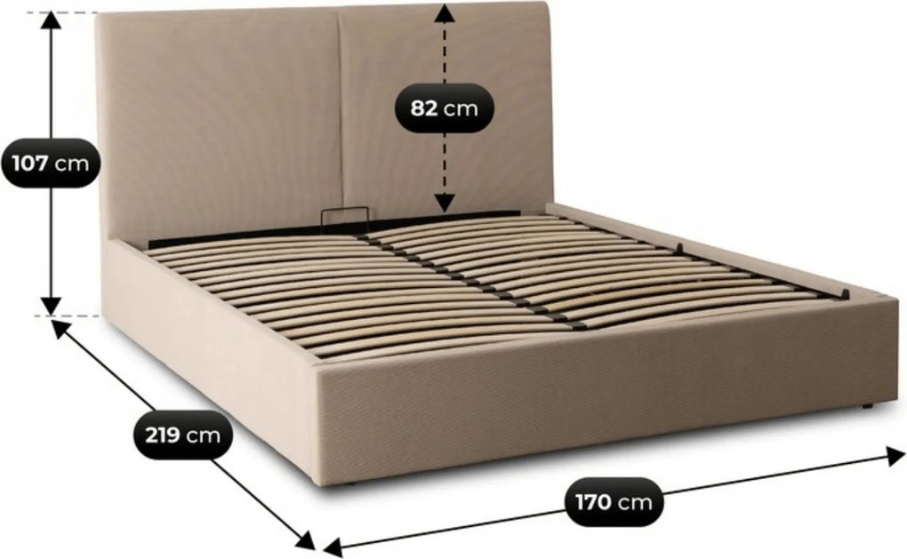 Łóżko Tapicerowane 160x200 cm MARSYLIA ze Stelażem i Pojemnikiem Dwuosobowe Sztruksowe Beżowe