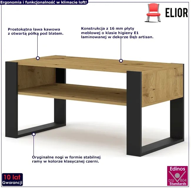 Prostokątna Ława Dąb Artisan A4-P41