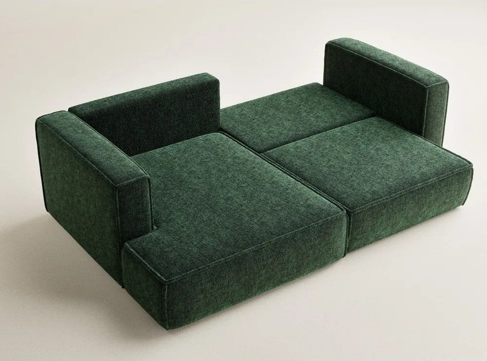 Ciemnozielony rozkładany/ze schowkiem narożnik z tkaniny szenilowej (lewostronny/z szezlongiem) Velto – Maison de Rêve