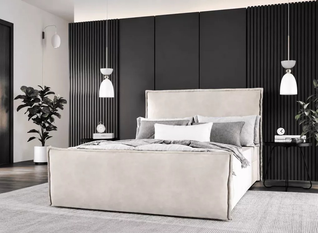 Łóżko kontynentalne Gronda boxspring z pojemnikiem i materacem tapicerowane 90-200 cm