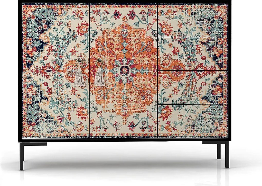 Niski kredens z 2 drzwiami i 4 szufladami z nadrukowanego MDF