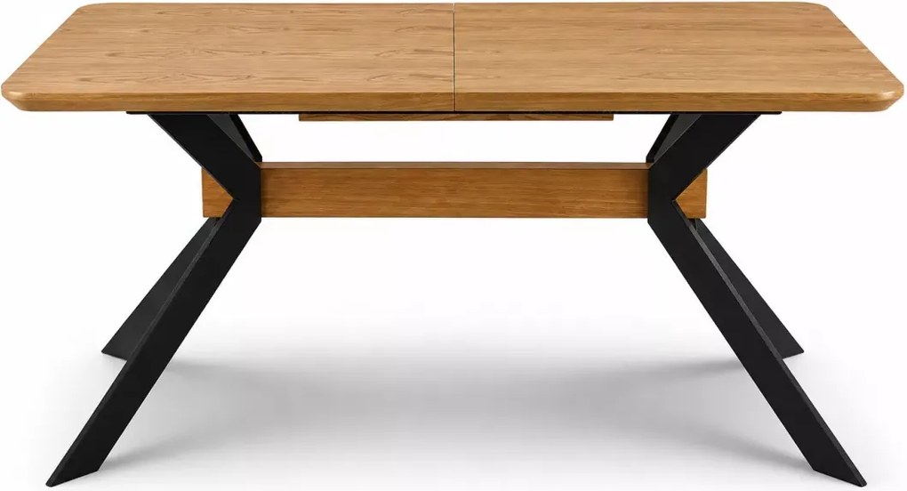 Stół Bacard 160-220x90 cm – rozkładany stół z naturalnym blatem dębowym z okleiny naturalnej i czarnym stelażem