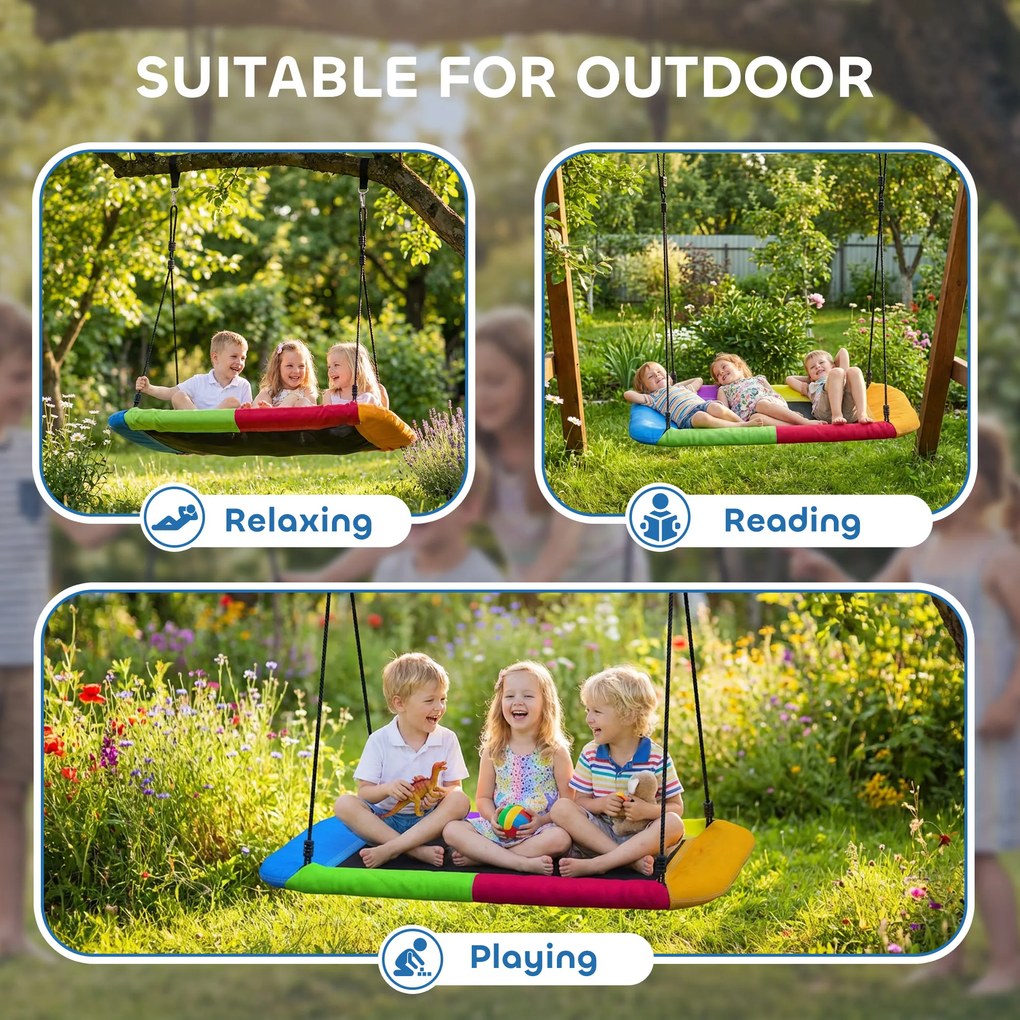 AIYAPLAY Huśtawka typu gniazdo regulowana do 300 kg z regulowanymi linami dla dzieci w wieku 3-8 lat 148x77x180 cm wielokolorowa | Aosom PL