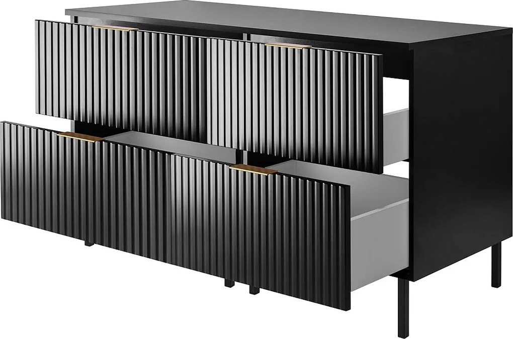 Szafka pod umywalkę, czarna, złoty uchwyt, 120 (2 x 60 cm) x 77 x 46 cm + blat, nogi czarne