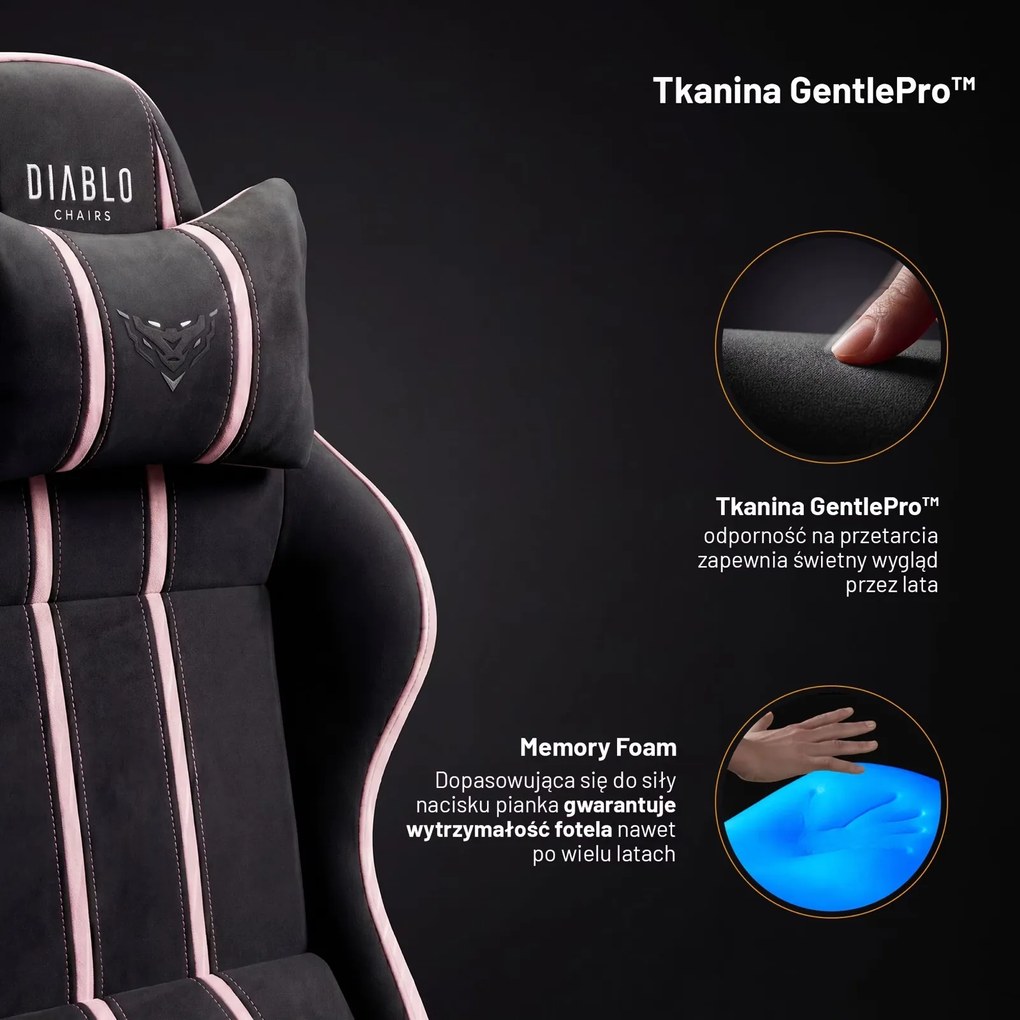 Fotel gamingowy młodzieżowy Diablo X-One Small Size materiałowy, Akira Pink