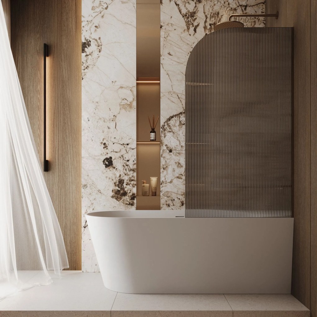 Parawan nawannowy półokrągły ARTE WELLE Moon Grafit szkło grafitowe ryflowane | Różne rozmiary : Kolor profili kabiny - złoty szczotkowany, Rozmiar - 70x140 cm