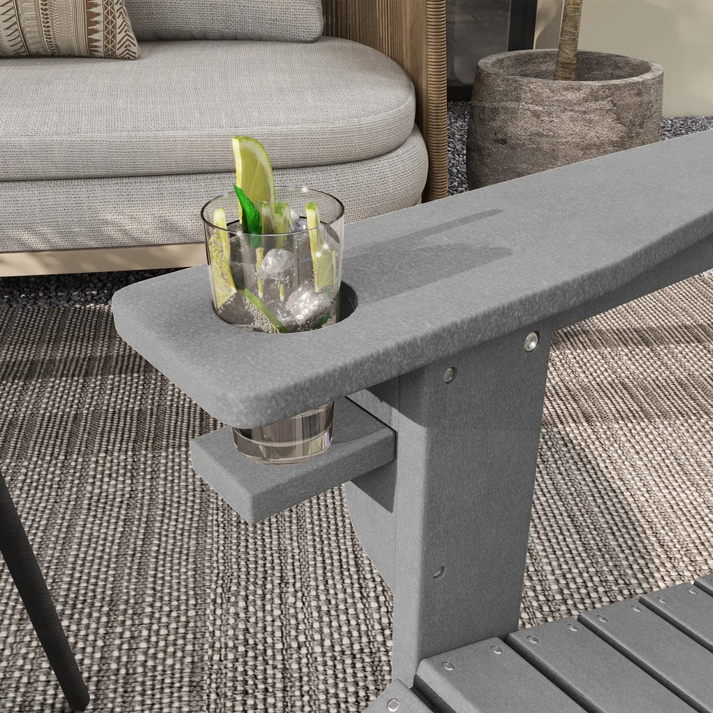 Outsunny krzesło ogrodowe Adirondack z uchwytem na kubek fotel ogrodowy krzesło balkonowe szary tworzywo sztuczne 75 x 87 x 90 cm | Aosom PL