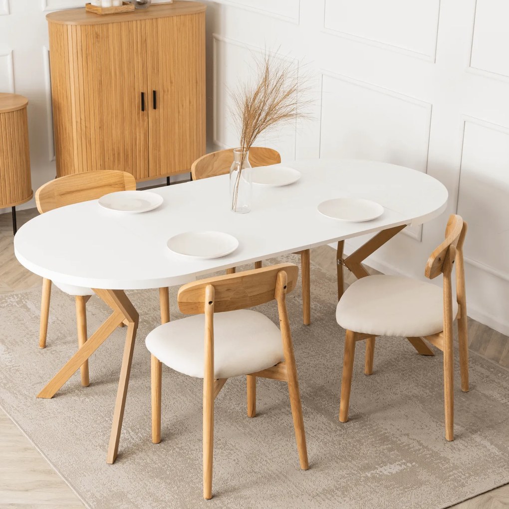 Stół Okrągły Rozkładany LUGO 90-190 cm Biały/Dąb Skandynawski