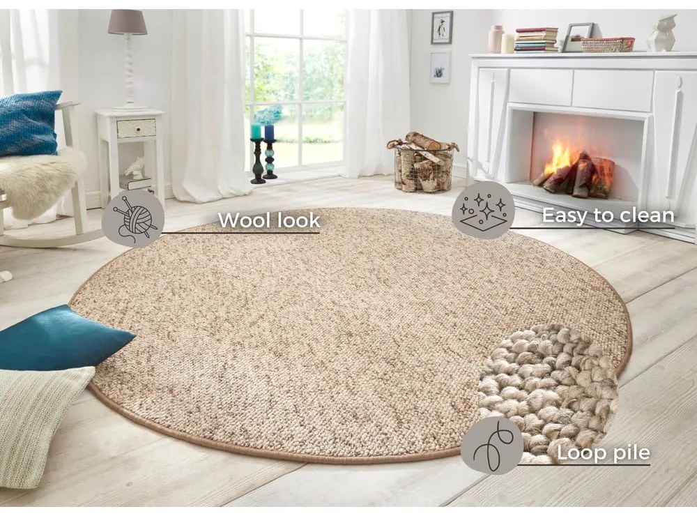 Jasnobrązowy okrągły dywan ø 200 cm Wolly – BT Carpet