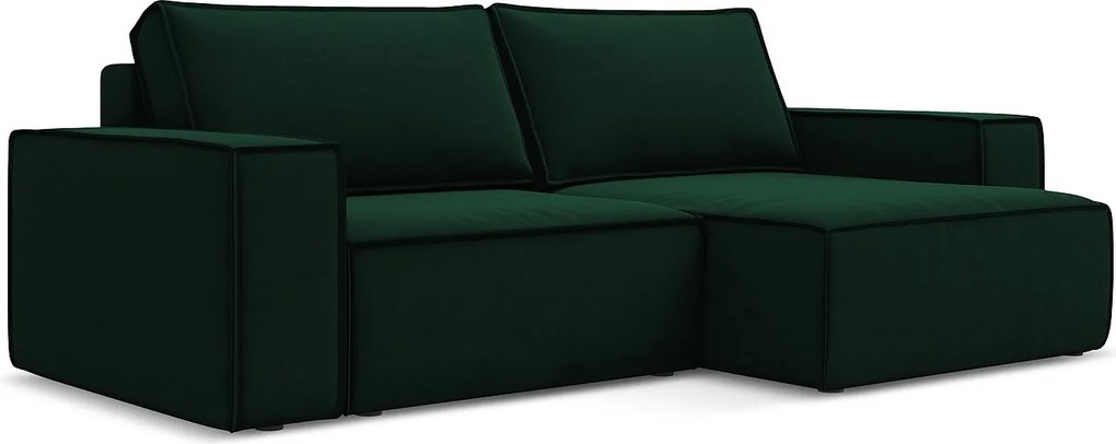 Narożnik prawostronny z funkcją spania - z tkaniny welwetowej - butelkowa zieleń - KIMO