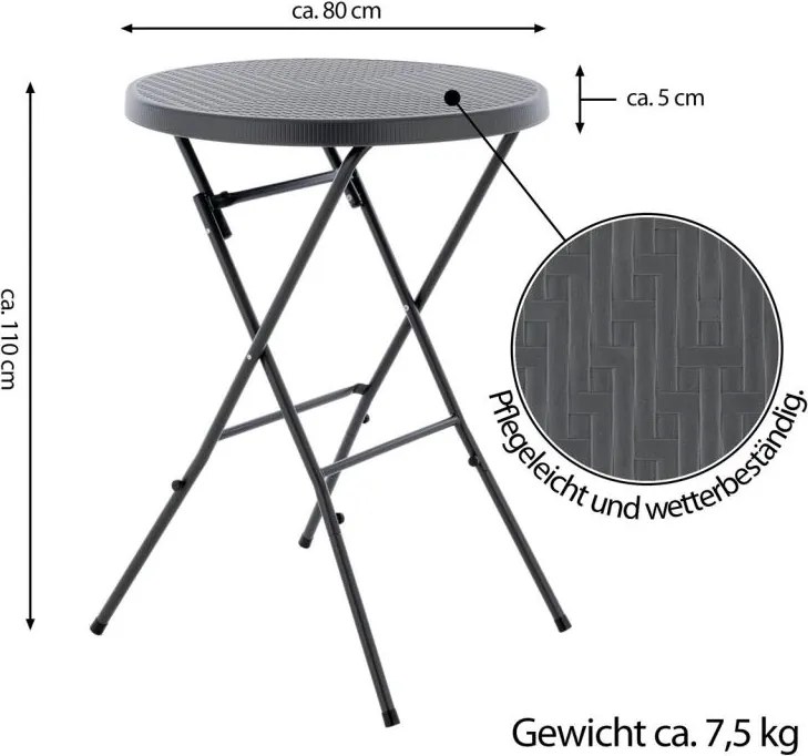 Składany wysoki stolik - szary 110 cm