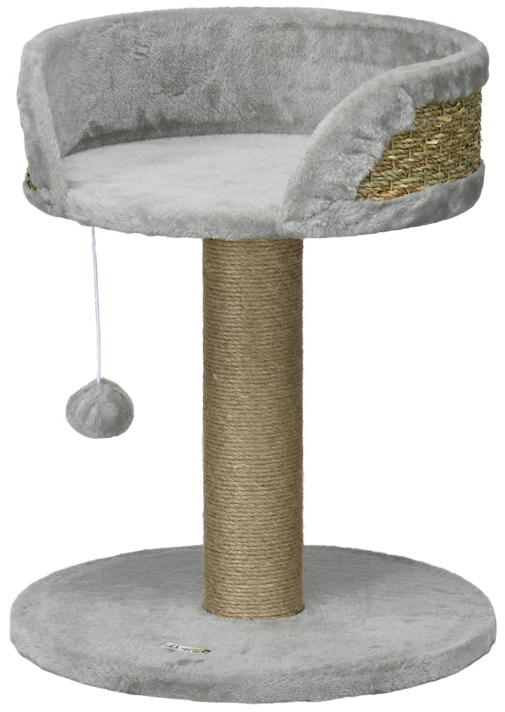PawHut Drapak dla Kota z Łóżkiem i Koszykiem, w zestawie Zabawka, 40 cm x 40 cm x 49 cm, Szary