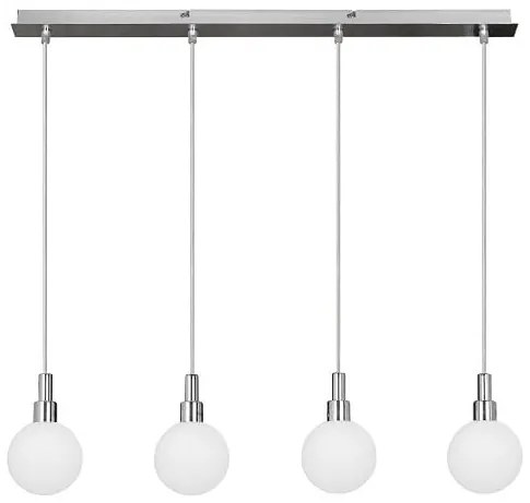 Lampa wisząca, białe kule - Maldus Linear 4 - chromowana, liniowa