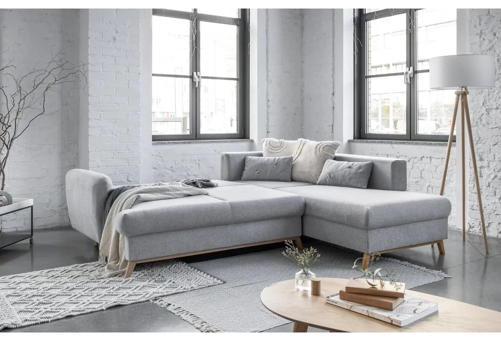 Jasnoszary rozkładany/ze schowkiem narożnik (prawostronny/w kształcie litery L) Scandic Lagom – Miuform