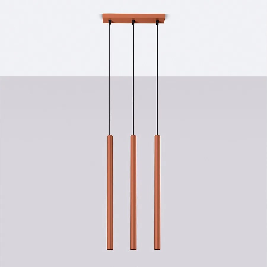 Lampa wisząca nowoczesny Brill, stal - 3 źródło światła 4000K - L.30 x H.94 cm - ochra czerwona