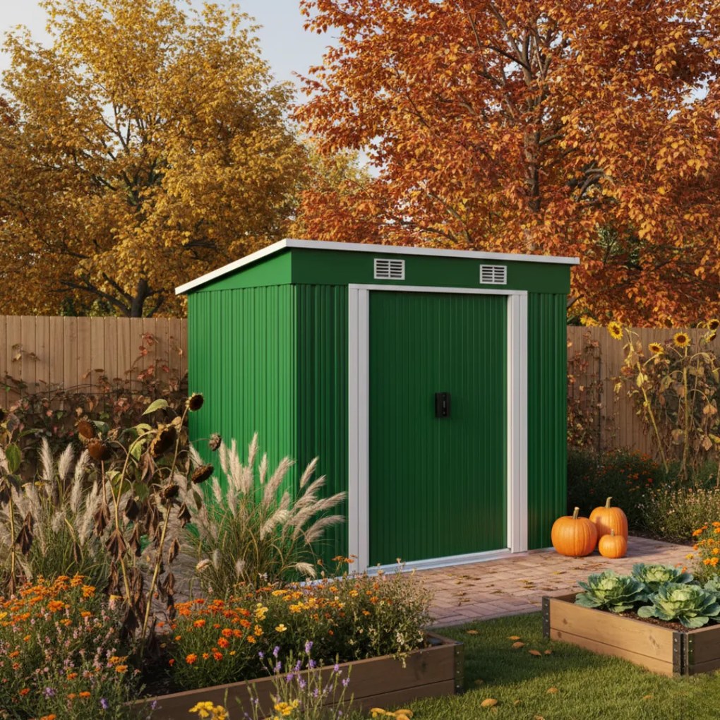 Domek narzędziowy L do ogrodu zielony Gardebruk