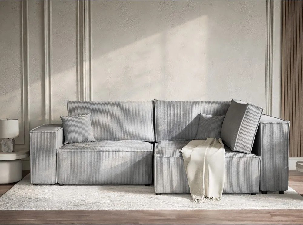 Szary sztruksowy rozkładany narożnik ze schowkiem (prawostronny/w kształcie litery L) Tonga – Maison de Rêve