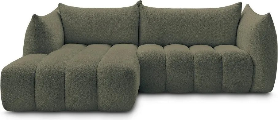 Zielony narożnik z materiału bouclé (lewostronny/z szezlongiem) Azra – Bobochic Paris