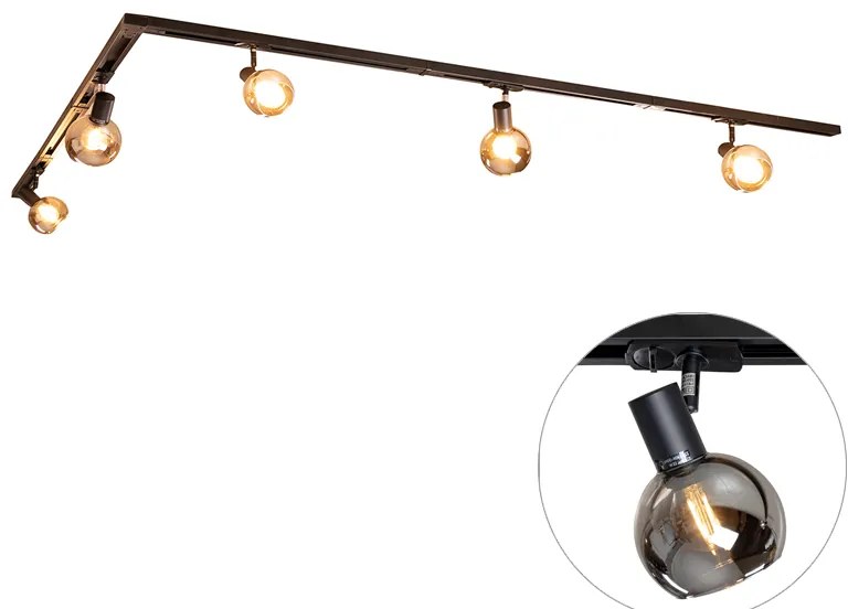 Nowoczesny system oświetlenia szynowego z 5 czarnymi reflektorami jednofazowymi - Iconic Lava