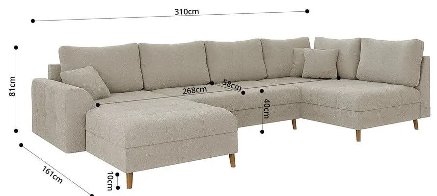 Beżowy narożnik z materiału bouclé (lewostronny/w kształcie litery U) Ariella – Ropez