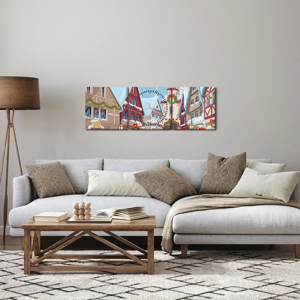 Obraz - Zimowa aleja (z zegarem) (90x30 cm)