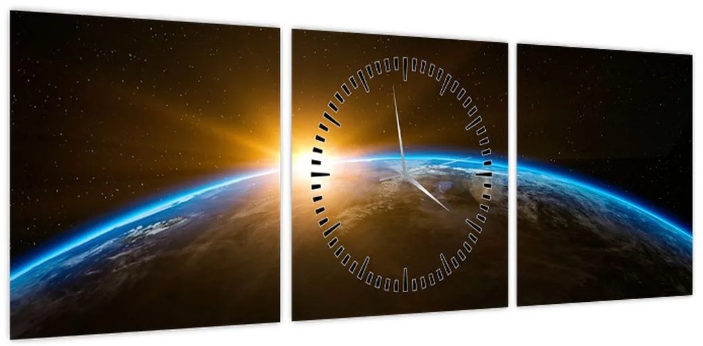 Obraz planety Ziemi z kosmosu (z zegarem) (90x30 cm)