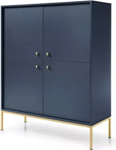 Gerra – elegancka komoda na wysokich metalowych nogach, 4-drzwiowa w kolorze beżowym lub granatowym