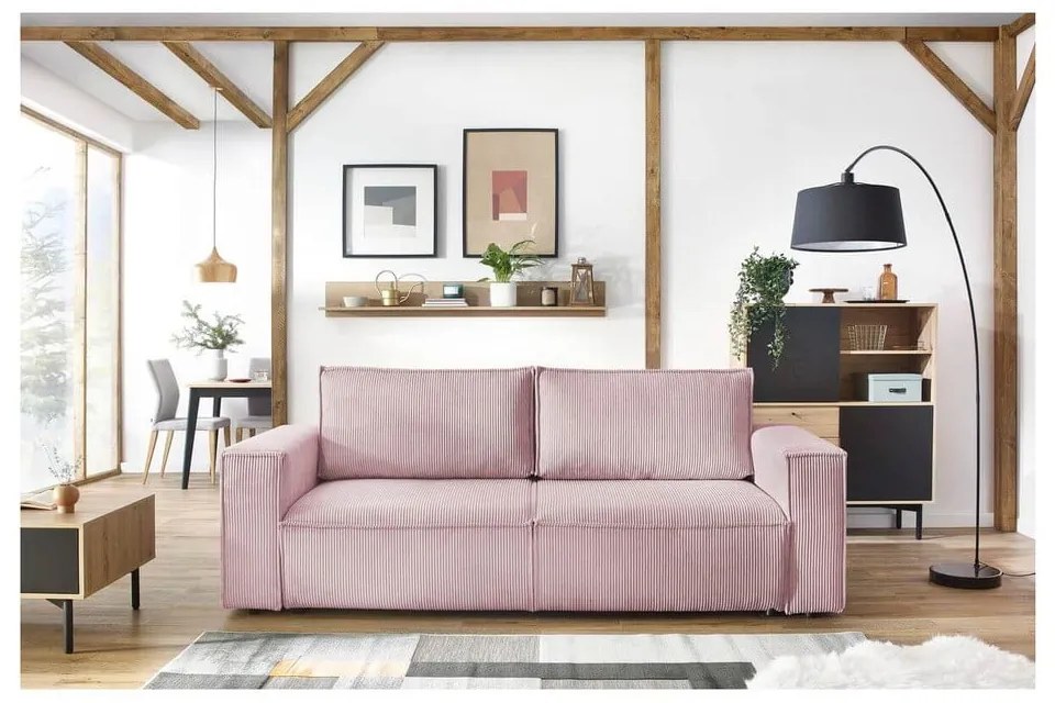 Jasnoróżowa sztruksowa rozkładana sofa 245 cm Nihad – Bobochic Paris