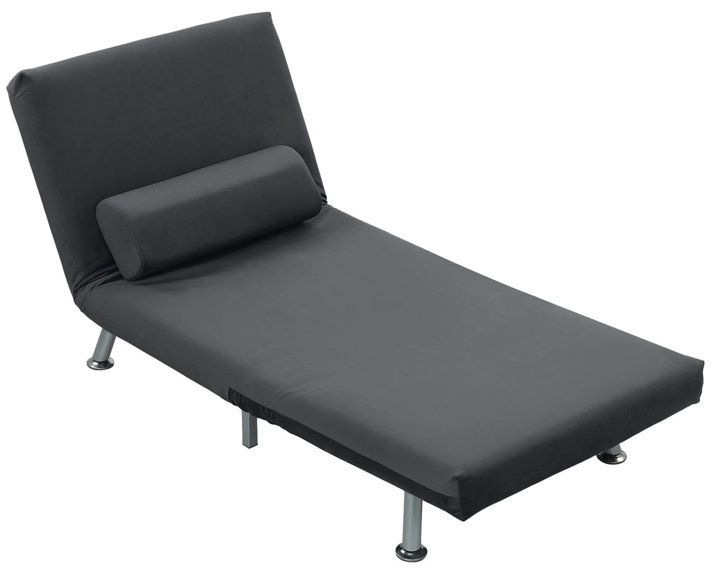 HOMCOM składany fotel z funkcją spania i łóżka sofa do spania z poduszką 5-stopniowa regulacja oparcia do 150 kg 75x70x75 cm ciemnoszary | Aosom PL