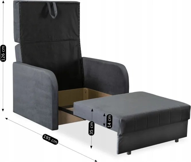 Fotel do Spania VERO Rozkładany Jednoosobowy Amerykanka Szary Nowoczesny