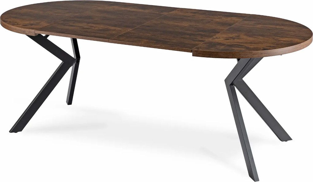 Zestaw Stół Okrągły Rozkładany LUKAS 100-250 cm Dąb Rustykalny/Czarny i 4 Krzesła Tapicerowane RICK Szare Welurowe Nowoczesne