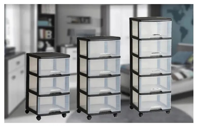 Czarno-transparentny plastikowy regał na kółkach 37x61 cm – Curver