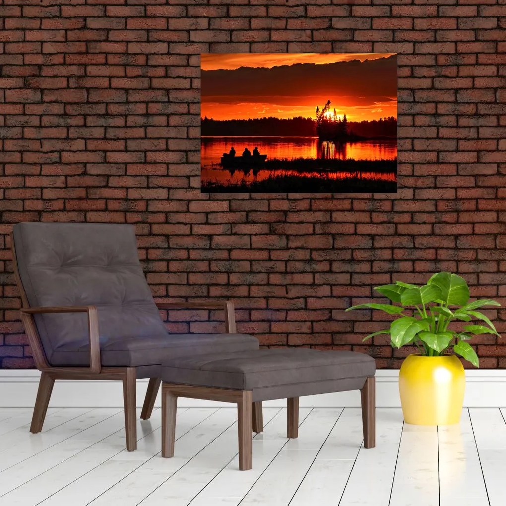 Obraz - Rybacy na jeziorze (70x50 cm)