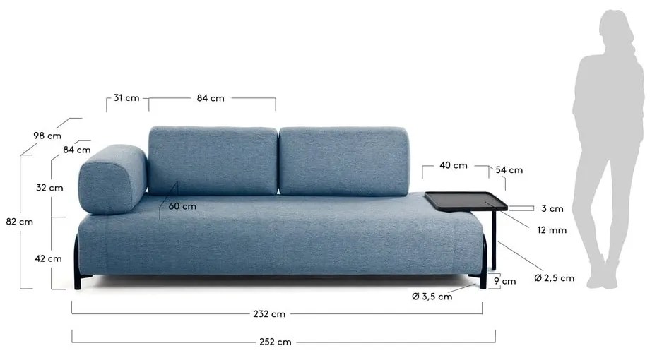 Niebieska sofa ze stolikiem Kave Home Compo