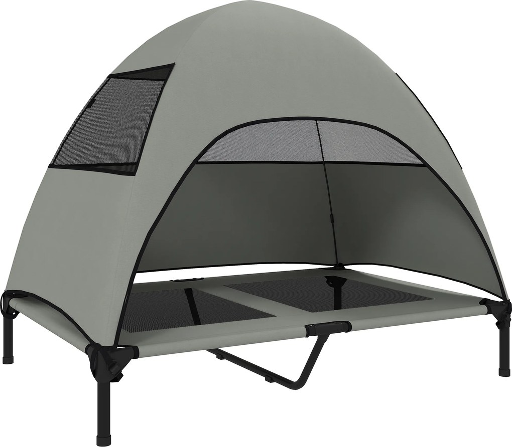 PawHut Outdoorowa Leżanka dla Psów z Daszkiem, Podwyższone Łóżko dla Dużych Psów, 106 x 76 x 99 cm, Jasnoszary