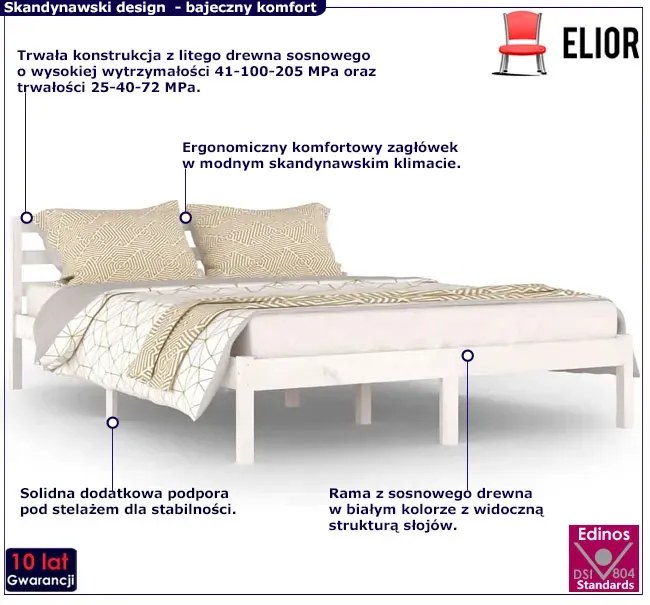 Białe dwuosobowe łóżko z drewna 140x200 cm E4-G03