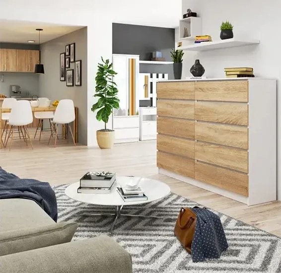 Skandynawska komoda do salonu biały + dąb sonoma W5-F48