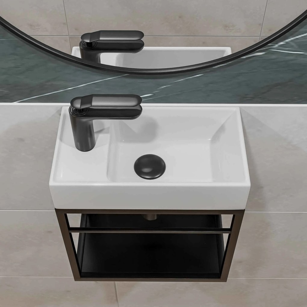 Umywalka z konglomeratu blatowa prostokątna biała NAVI | Różne rozmiary | Z otworem na baterię lub bez : Otwór na baterię - Jeden otwór, Rozmiar - 40 x 22 cm