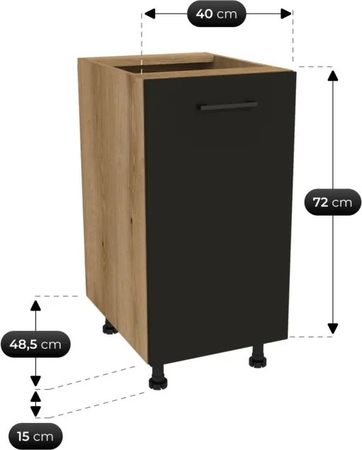 Zestaw Mebli Kuchennych MODERN 200 cm Czarny Ryflowany Loftowy