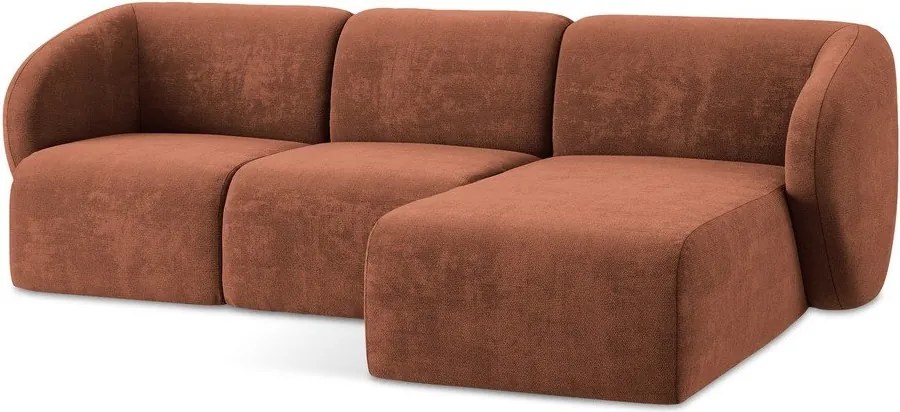 Narożnik z tkaniny szenilowej (prawostronny/z szezlongiem) w kolorze terakoty Lani – Makamii