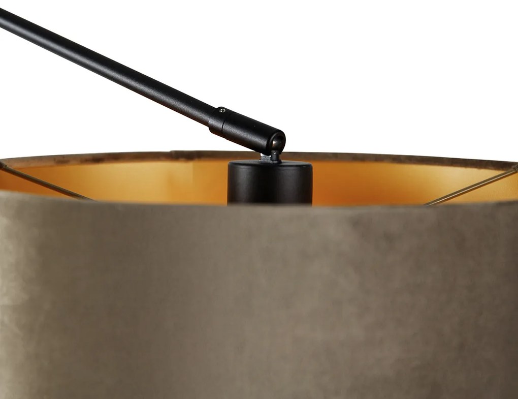Lampa ścienna czarna z abażurem z weluru w kolorze taupe 35 cm regulowana - Blitz Nowoczesny Oswietlenie wewnetrzne